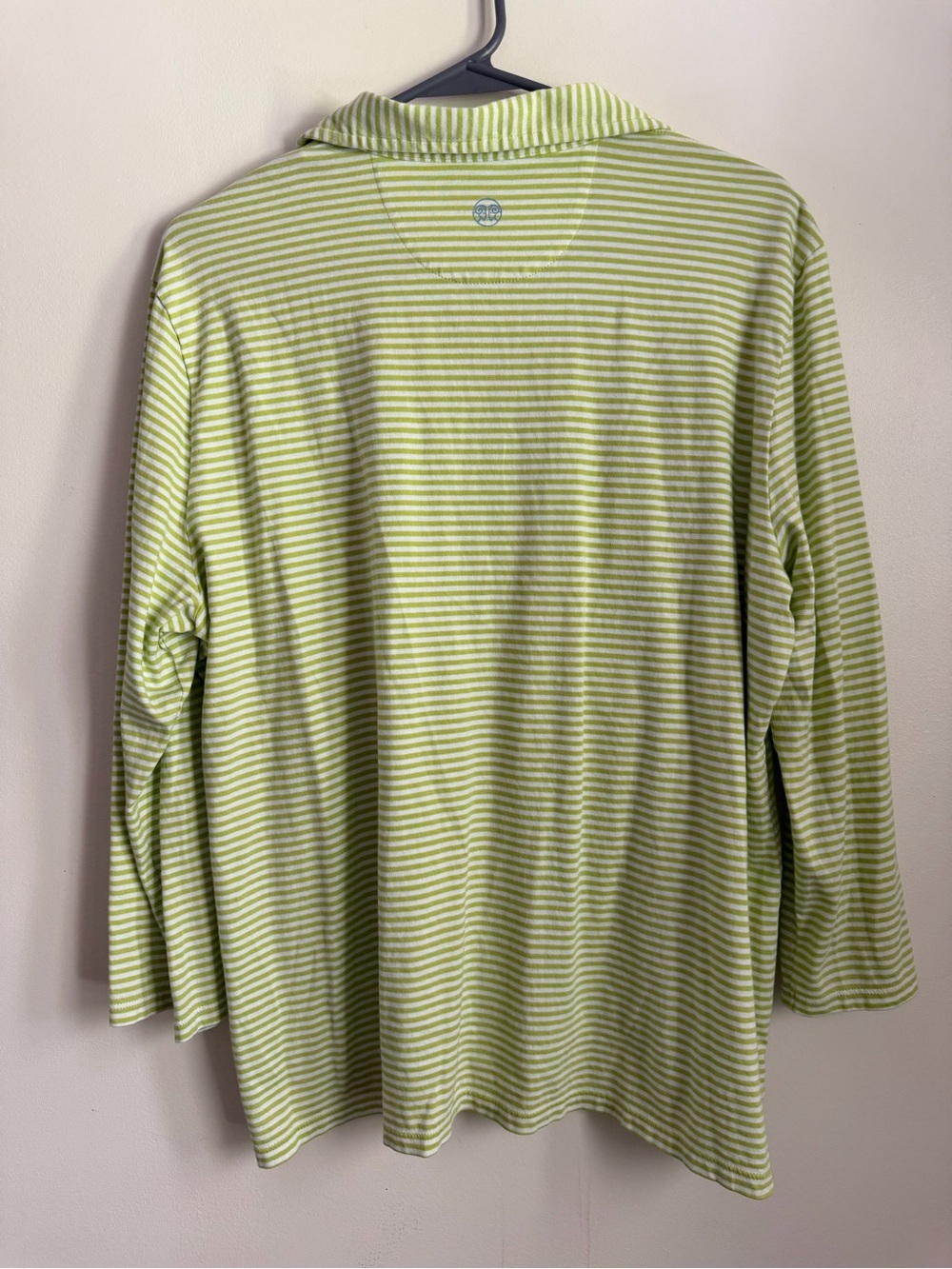Renwick Pima Cotton Polo Top Women's XXL Green White Stripe Long Sleeve Golf - Picture 2 of 4